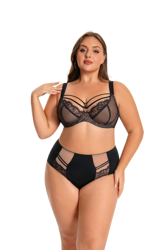 MissCurvaty Plus Size Bra with Underwire String Woman's Half Cup Lace Bra Unlined Non Padded Bra