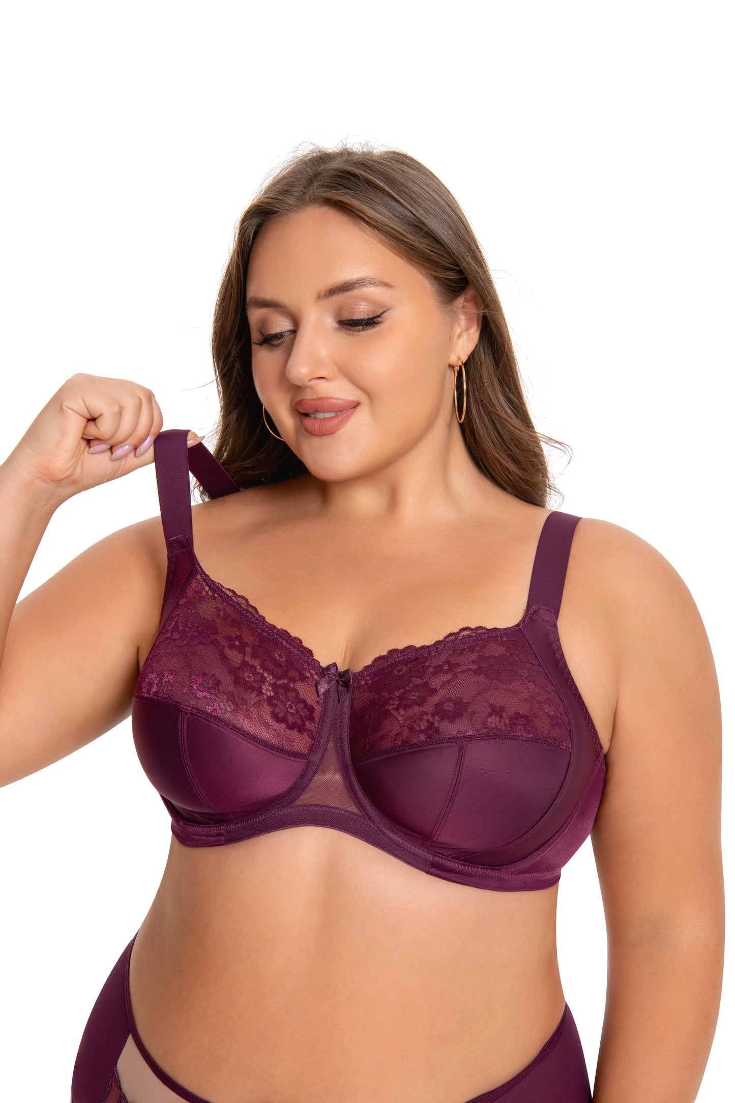 MissCurvaty Full Coverage Bra Comfort & Support. Three-Section Cup, Side Frame, Underwire Banded Stretch Lace Dd+ Bras