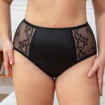 MissCurvaty Women's High Waisted Plus Size Lace Brief For Women,Black