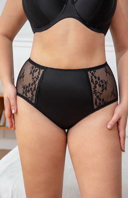 MissCurvaty Women's High Waisted Plus Size Lace Brief For Women,Black