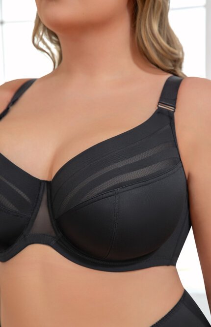 MissCurvy Women's Minimizer Bra Striped Full Cup Plus Size Underwire Push-Up Bra Black - Image 7