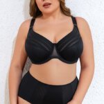 MissCurvy Women's Minimizer Bra Striped Full Cup Plus Size Underwire Push-Up Bra Black