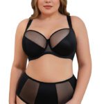 Misscurvaty Plus Size Sheer Mesh Cup Underwire Full‑Coverage Satin‑Mesh Splicing Bra for Large Bust Curvy Women