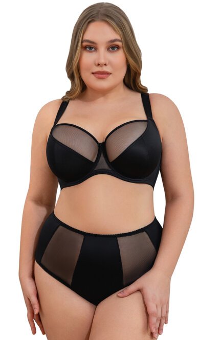 Misscurvaty Plus Size Sheer Mesh Cup Underwire Full‑Coverage Satin‑Mesh Splicing Bra for Large Bust Curvy Women