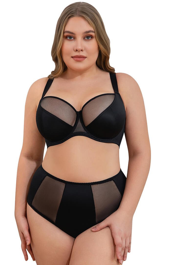 CCC_1241-冲图- Misscurvaty Plus Size Sheer Mesh Cup Underwire Full‑Coverage Satin‑Mesh Splicing Bra for Large Bust Curvy Women - Image 1