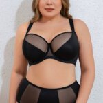 Misscurvaty Plus Size Sheer Mesh Cup Underwire Full‑Coverage Satin‑Mesh Splicing Bra for Large Bust Curvy Women