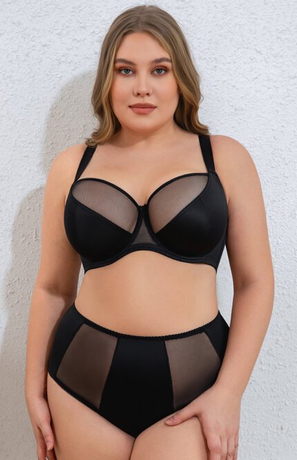 Misscurvaty Plus Size Sheer Mesh Cup Underwire Full‑Coverage Satin‑Mesh Splicing Bra for Large Bust Curvy Women - Image 2