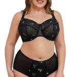 Misscurvaty Full Coverage Underwire Plus Size Bra for Large Bust Elegant Floral Embroidery Sheer Mesh