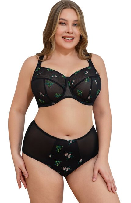 Misscurvaty Full Coverage Underwire Plus Size Bra for Large Bust Elegant Floral Embroidery Sheer Mesh