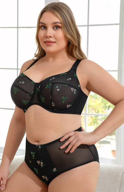 Misscurvaty Full Coverage Underwire Plus Size Bra for Large Bust Elegant Floral Embroidery Sheer Mesh - Image 4