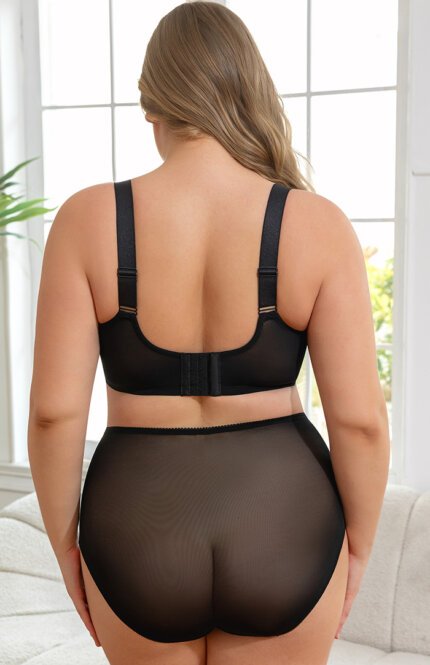 Misscurvaty Full Coverage Underwire Plus Size Bra for Large Bust Elegant Floral Embroidery Sheer Mesh - Image 3