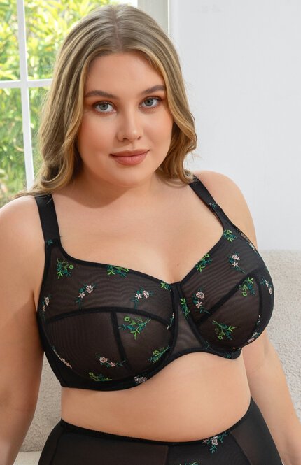 Misscurvaty Full Coverage Underwire Plus Size Bra for Large Bust Elegant Floral Embroidery Sheer Mesh - Image 5