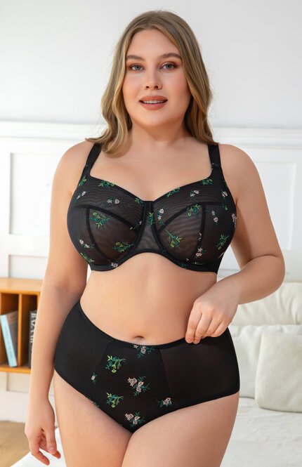 Misscurvaty Full Coverage Underwire Plus Size Bra for Large Bust Elegant Floral Embroidery Sheer Mesh - Image 2