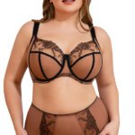 Misscurvaty Plus Size Bra Rose Floral Lace Embroidery Underwire Full‑Coverage Sheer Mesh Elegant Bra for Large Bust Curvy Women