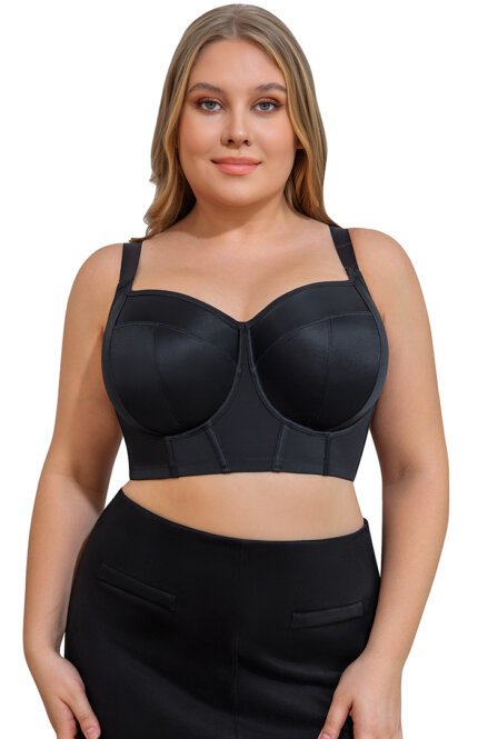Misscurvaty Plus Size Long Line Full‑Coverage Underwire Support Bra with Side Support Bones Wide Padded Straps Bra for Large Bust Curvy Women