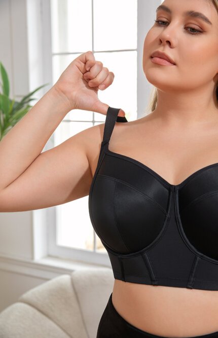 Misscurvaty Plus Size Long Line Full‑Coverage Underwire Support Bra with Side Support Bones Wide Padded Straps Bra for Large Bust Curvy Women - Image 5