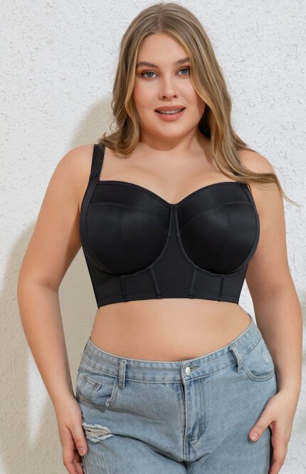 Misscurvaty Plus Size Long Line Full‑Coverage Underwire Support Bra with Side Support Bones Wide Padded Straps Bra for Large Bust Curvy Women - Image 2