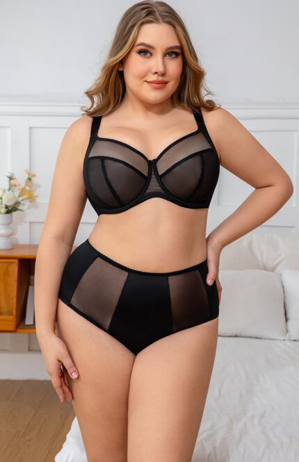 MissCurvy Minimizer Bras for Women Full Coverage Non Padded Sheer Mesh Push Up Plus Size Underwire Lingerie Bra Black - Image 2