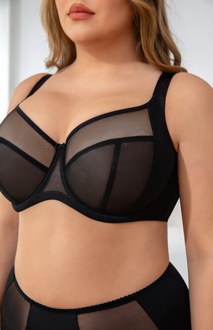 MissCurvy Minimizer Bras for Women Full Coverage Non Padded Sheer Mesh Push Up Plus Size Underwire Lingerie Bra Black - Image 5