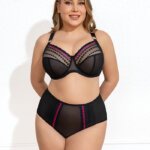 MissCurvy Plus Size for Women Full Coverage Underwire Bra with Heart Embroidery Sexy Sheer Lace Bra