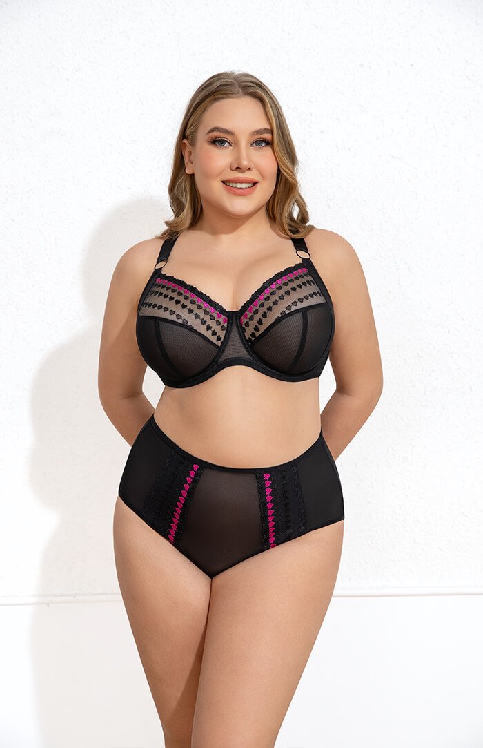 CCC_5642-冲图 MissCurvy Plus Size for Women Full Coverage Underwire Bra with Heart Embroidery Sexy Sheer Lace Bra - Image 1