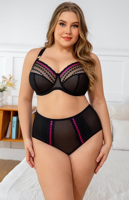 MissCurvy Plus Size for Women Full Coverage Underwire Bra with Heart Embroidery Sexy Sheer Lace Bra - Image 2