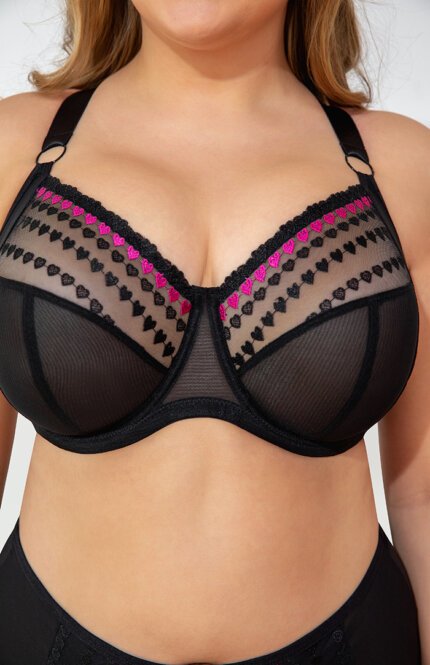 MissCurvy Plus Size for Women Full Coverage Underwire Bra with Heart Embroidery Sexy Sheer Lace Bra - Image 5