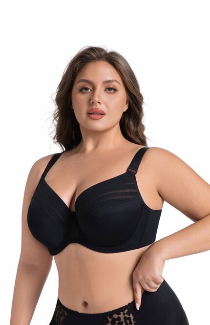 MissCurvy Women's Minimizer Bra Striped Full Cup Plus Size Underwire Push-Up Bra Black - Image 4