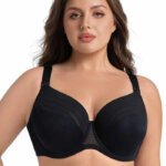 MissCurvy Women's Minimizer Bra Striped Full Cup Plus Size Underwire Push-Up Bra Black