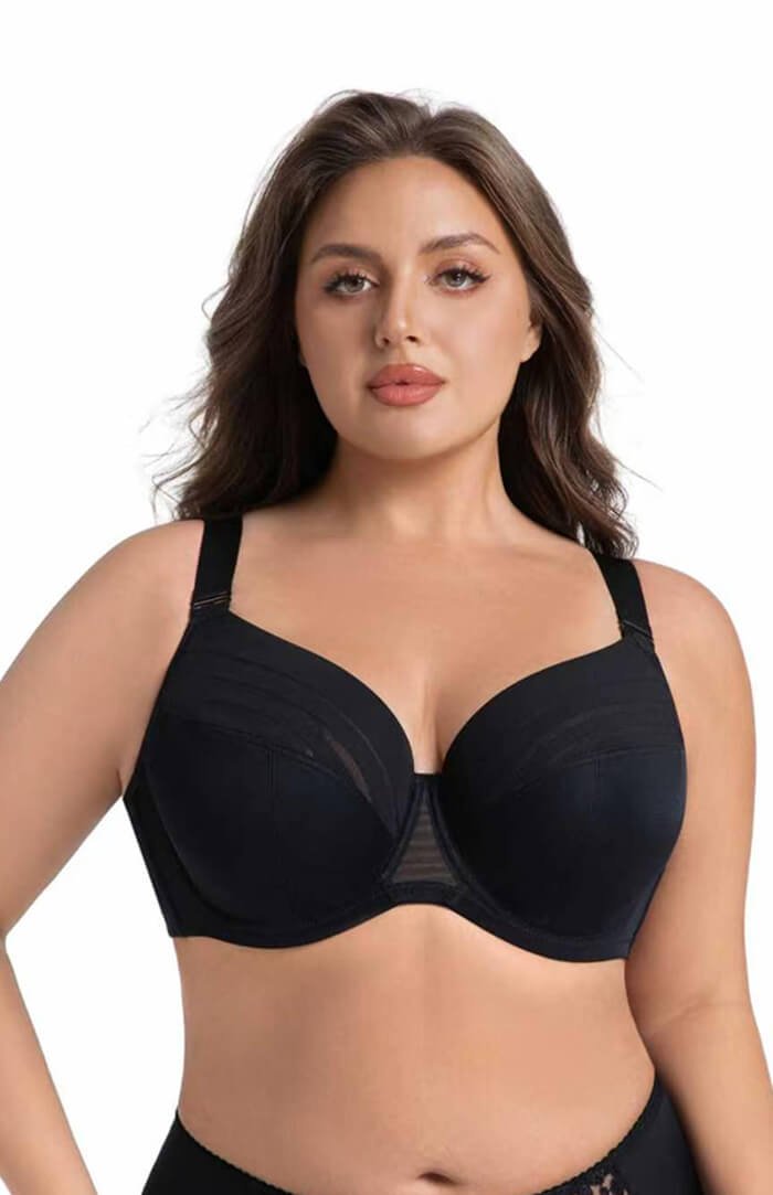 e4beea61b604654e9d14fa69ab0205d3 MissCurvy Women's Minimizer Bra Striped Full Cup Plus Size Underwire Push-Up Bra Black - Image 1