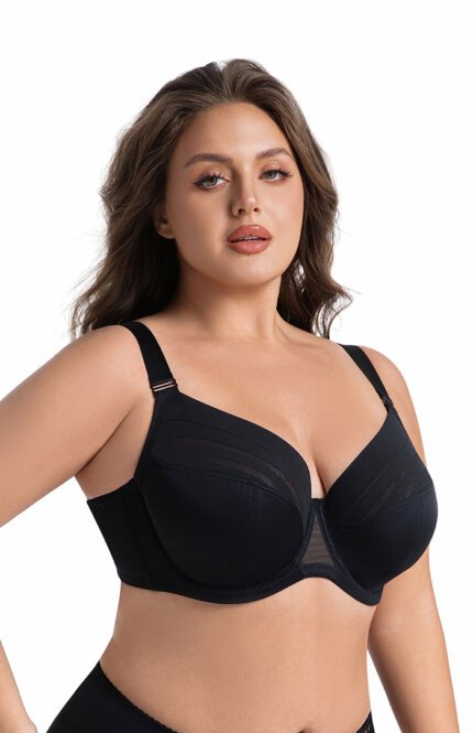 MissCurvy Women's Minimizer Bra Striped Full Cup Plus Size Underwire Push-Up Bra Black - Image 5