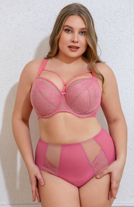 Misscurvaty Minimizer Plus Size Full Cup Lace Underwire Sheer Mesh Strappy Cut‑Out Bra