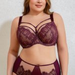 Misscurvaty Plus Size Lace Underwire Detachable Chest Strap Full Coverage Sheer Bra for Women